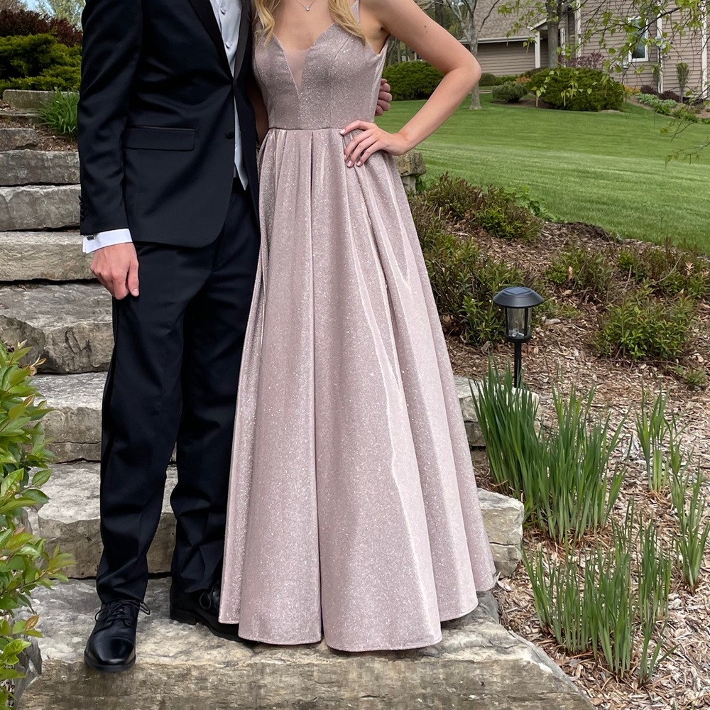 Champagne Pink Glitter A-Line Prom Dress